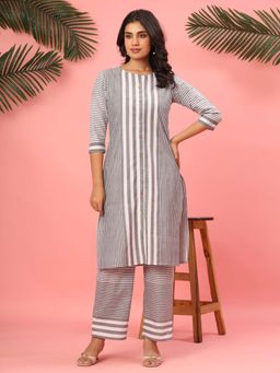 VEDANA - Minimal Mood Grey Striped Cotton Co-Ord Set