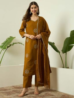 AVANSHEE - Mustard Embroidered Silk Blend Kurta With Pant & Dupatta