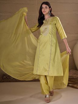 AVANSHEE - Ethnic Motifs Embroidered Silk Blend Green Kurta with Pant & Dupatta