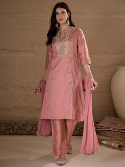 AVANSHEE - Ethnic Motifs Embroidered Silk Blend Peach Kurta with Pant & Dupatta