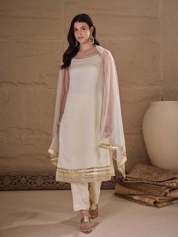AVANSHEE - Solid Silk Blend Off White Kurta with Pant & Dupatta