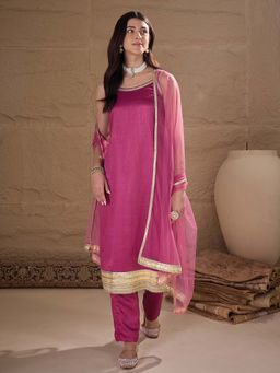 AVANSHEE - Solid Silk Blend Pink Kurta with Pant & Dupatta