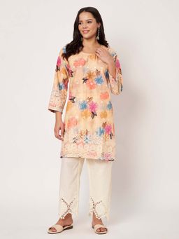 SWI STYLISH - Womens Mustard Embroidered Kurta with Pant