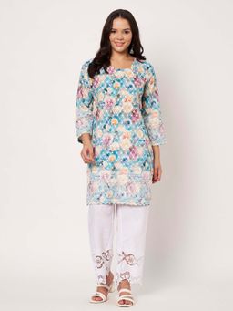 SWI STYLISH - Womens Turquoise Embroidered Kurta with Pant