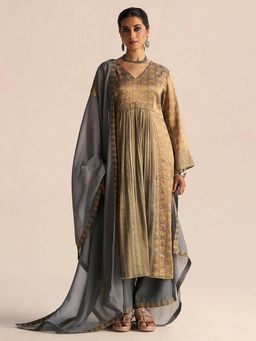Ganga Fashions - Monument Grey Tissue Festive Kurta With Pant & Dupatta