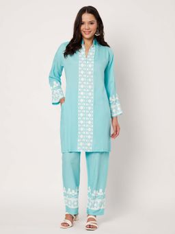 SWI STYLISH - Womens Turquoise Embroidered Co-Ord Set