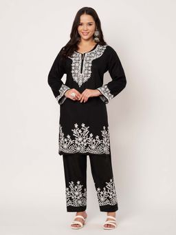 SWI STYLISH - Womens Black Floral Embroidered Co-Ord Set