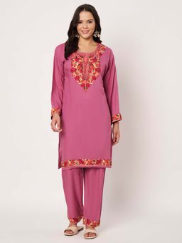 SWI STYLISH - Womens Pink Floral Embroidered Co-Ord Set