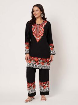 SWI STYLISH - Womens Black Floral Embroidered Co-Ord Set