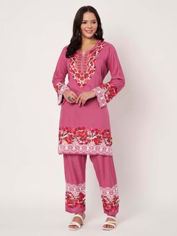 SWI STYLISH - Womens Pink Floral Embroidered Co-Ord Set
