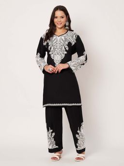 SWI STYLISH - Womens Black Floral Embroidered Co-Ord Set