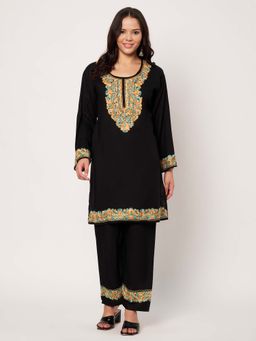SWI STYLISH - Womens Black Floral Embroidered Co-Ord Set