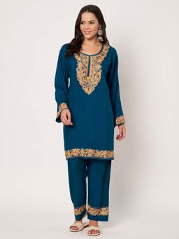 SWI STYLISH - Womens Blue Floral Embroidered Co-Ord Set