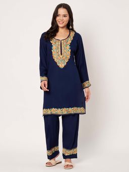 SWI STYLISH - Womens Navy Blue Floral Embroidered Co-Ord Set