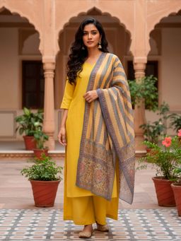 Mabish By Sonal Jain - Straight Yellow kurta with Palazzo and Dupatta
