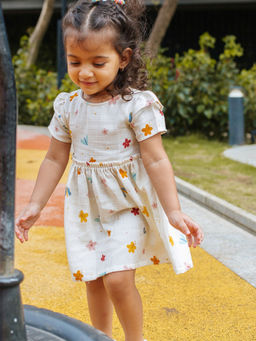 DULAAR - Girls White Half Sleeves Cotton Dress