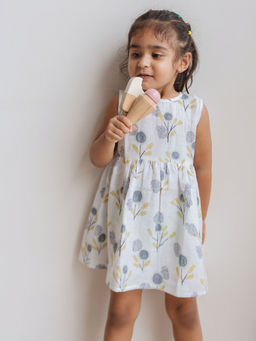 DULAAR - Girls White Cotton Dress