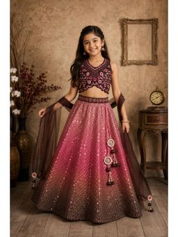 Lagorii - Pink-Brown Ombre Sequin Lehenga and Choli With Dupatta