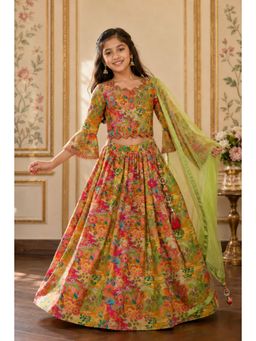 Lagorii - Green Floral Printed Lehenga and Choli With Dupatta