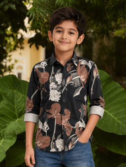 devils n angels - Boys Black Floral Printed Full Sleeve Shirt