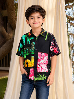 devils n angels - Boys Black Printed Half Sleeve Cotton Summer Shirt