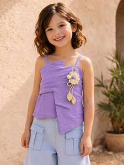 devils n angels - Girls Lavender Floral Applique Party Wear Top