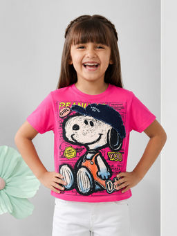 devils n angels - Girls Pink Cartoon Print Casual T-Shirt