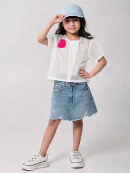 devils n angels - Girls White Sheer Overlay Party Wear Top