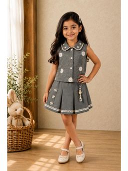 Lagorii - Grey Floral Print Pleated Co-Ord Set