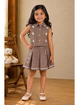 Lagorii - Brown Floral Print Pleated Co-Ord Set