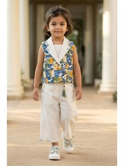 Lagorii - Floral Print Waistcoat With Top And Wide-Leg Culotte Pants