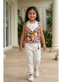 Lagorii - Floral Print Waistcoat With Inner Top And Wide-Leg Culotte Pants