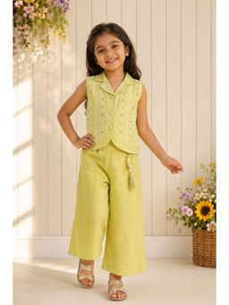 Lagorii - Lime Yellow Waistcoat Top And Wide-Leg Pant
