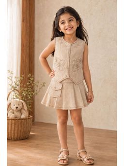 Lagorii - Beige Floral Embroidered Co-Ord Set