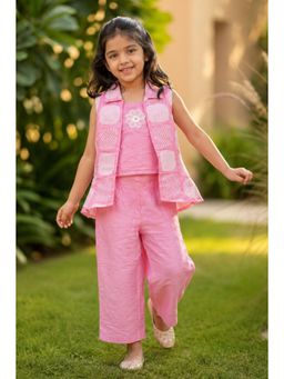 Lagorii - Pink Printed Jacket With Inner Top And Pants