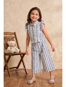 Lagorii - Blue Striped Lace Detail Co-Ord Set
