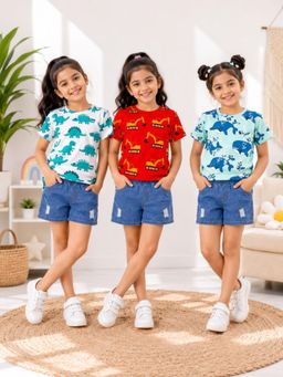 Googo Gaaga - Boys Cotton Printed Casual T-shirt-Multi-Color (Pack of 3)