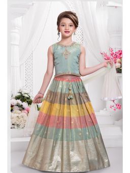Lagorii - Mint Green Color Block Lehenga and Choli With Dupatta