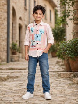devils n angels - Boys Pink Graphic Print Cotton Shirt