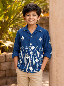 devils n angels - Boys Blue Embroidered Cotton Shirt