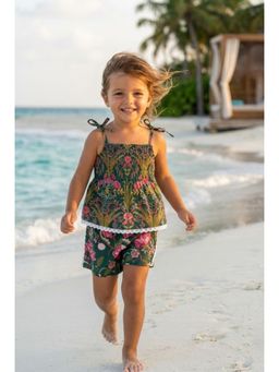 Peekaaboo Kids - Girls Coral Pure Cotton Co-Ord Set- Green