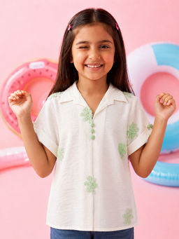 devils n angels - Girls White Floral Embroidered Casual Shirt Style Top