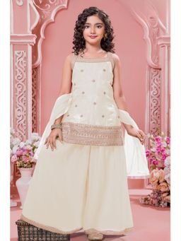 Lagorii - Off White Embroidered Kurti And Palazzo with Dupatta