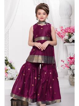 Lagorii - Wine Zari Woven Kurti and Sharara With Dupatta