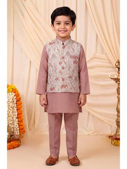 BT DEZINES - Boys Mauve Waistcoat With Kurta And Trouser