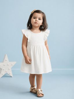 Kidbea - Girls Cotton Peplum Dress-Off White