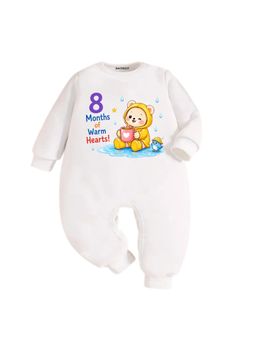 KNITROOT - Birthday 8 Months Of Warm Hearts Text Printed Onesies - White