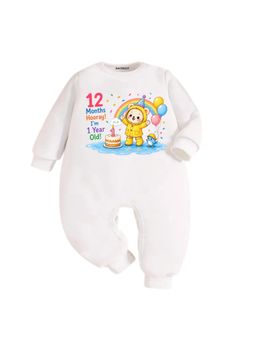 KNITROOT - Birthday 12 Months Hooray I'M 1 Year Old Text Printed Onesies - White