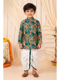 BT DEZINES - Boys Peacock Teal Print Kurta And Dhoti