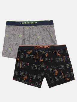 Jockey Juniors - Pb03 Boys Cotton Printed Trunk-Grey And Black (Pack of 2)